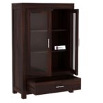 Sheesham Wood Glass Door Storage Cabinet with Shelf and Bottom Drawer for Living Room Bedroom Solid Wooden Bookcase Display Unit Home Furniture Organizer Showcase - Image 6