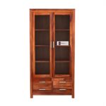 Sheesham Wood Tall Cabinet with Glass Doors and Four Drawers for Living Room Study Office Display Storage Cupboard Solid Wood Shelving Unit Bookcase Organizer Furniture - Image 3