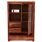Sheesham Wood Compact Hutch Cabinet with Glass Door Storage Drawers Display Organizer for Home Dining Living Study Kitchen Furniture Solid Wooden Showcase Unit - Image 4