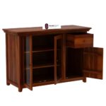 Solid Sheesham Wood Sideboard Buffet Cabinet with Glass Doors Drawer and Shelves Wooden Crockery Storage Unit for Dining Kitchen Living Room Premium Honey Finish Furniture - Image 7