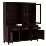 Solid Sheesham Wood Crockery Unit with Glass Doors Dining Hutch Cabinet Wooden Storage Sideboard Buffet Organizer for Kitchen Living Room Premium Dark Brown Finish Furniture - Image 5