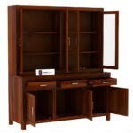 Solid Sheesham Wood Hutch Cabinet with Glass Doors and Large Storage Drawers Wooden Crockery Unit for Dining Room Kitchen Display Sideboard Home Furniture - Image 7