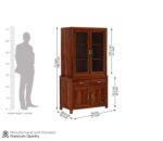 Solid Sheesham Wood Sideboard Cabinet for Living Room | Wooden Crockery Cabinet with 2 Acrylic Glass Doors, 2 Door Cabinet & 2 Drawers | Kitchen Display Unit | Honey - Image 2