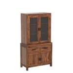 Solid Wood Crockery Cabinet with Glass Doors & Storage Drawers for Dining Room, Kitchen & Living Room | Honey Finish | 90 x 50 x 175 cm - Image 5