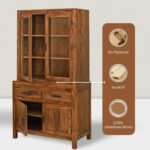 Solid Wood Crockery Cabinet with Glass Doors & Storage Drawers for Dining Room, Kitchen & Living Room | Honey Finish | 90 x 50 x 175 cm - Image 4
