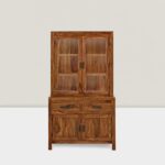 Solid Wood Crockery Cabinet with Glass Doors & Storage Drawers for Dining Room, Kitchen & Living Room | Honey Finish | 90 x 50 x 175 cm - Image 3