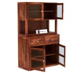 Sheesham Wood Kitchen Hutch Cabinet with Glass Door Shelves Spacious Storage Drawers Dining Crockery Display Unit for Home Living Furniture Premium Solid Wooden Organizer - Image 4