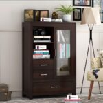 Sheesham Wood Storage Cabinet with Glass Door Shelves and Drawers for Living Room Bedroom Study Solid Wooden Organizer Cupboard Bookcase with Display Rack Home Furniture