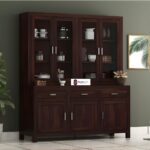 Solid Sheesham Wood Crockery Unit with Glass Doors Dining Hutch Cabinet Wooden Storage Sideboard Buffet Organizer for Kitchen Living Room Premium Dark Brown Finish Furniture - Image 2
