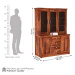 Sheesham Wood Hutch Cabinet with Glass Doors Side Storage and Four Drawers for Dining Living Kitchen Display Cupboard Solid Wood Crockery Unit Shelving Furniture Organizer - Image 4