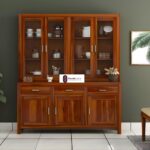 Solid Sheesham Wood Hutch Cabinet with Glass Doors and Large Storage Drawers Wooden Crockery Unit for Dining Room Kitchen Display Sideboard Home Furniture - Image 2