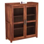 Sheesham Wood Book Cabinet with Glass Doors for Living Room Study Office Storage Display Cupboard Solid Wood Shelving Unit Compact Bookshelf Organizer Home Furniture - Image 4