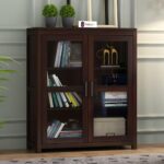 Sheesham Wood Glass Door Display Storage Cabinet with Shelves for Living Room Bedroom Home Solid Wooden Bookcase Organizer Showcase Unit Modern Furniture