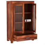 Sheesham Wood Book Cabinet with Glass Doors and Bottom Drawer for Living Room Study Office Display Storage Cupboard Solid Wood Shelving Unit Home Furniture - Image 6
