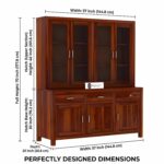 Solid Sheesham Wood Hutch Cabinet with Glass Doors and Large Storage Drawers Wooden Crockery Unit for Dining Room Kitchen Display Sideboard Home Furniture - Image 8