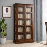 Sheesham Wood Crockery Cabinet with Glass Door | Solid Wood Storage Almirah for Living Room | Wooden Book Shelf & Display Unit | Walnut Finish