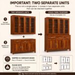 Solid Sheesham Wood Hutch Cabinet with Glass Doors and Large Storage Drawers Wooden Crockery Unit for Dining Room Kitchen Display Sideboard Home Furniture - Image 9