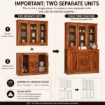 Sheesham Wood Hutch Cabinet with Glass Doors Side Storage and Four Drawers for Dining Living Kitchen Display Cupboard Solid Wood Crockery Unit Shelving Furniture Organizer - Image 5