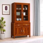 Solid Sheesham Wood Sideboard Cabinet for Living Room | Wooden Crockery Cabinet with 2 Acrylic Glass Doors, 2 Door Cabinet & 2 Drawers | Kitchen Display Unit | Honey