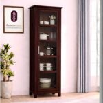 Solid Sheesham Wood Glass Door Cabinet with Shelves Premium Display Unit for Living Room Kitchen Storage Wooden Showcase for Utensils Books Decor Home Furniture
