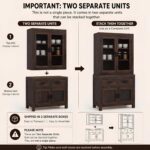 Solid Wood Crockery Cabinet with Glass Doors & Storage Drawers for Dining Room, Kitchen & Living Room | Dark Walnut Finish | 90 x 50 x 175 cm - Image 6