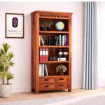 Sheesham Wood Open Bookshelf with Decorative Top and Two Storage Drawers for Living Room Study Office Home Library Solid Wood Book Rack Display Shelving Unit Furniture