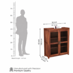 Sheesham Wood Book Cabinet with Glass Doors for Living Room Study Office Storage Display Cupboard Solid Wood Shelving Unit Compact Bookshelf Organizer Home Furniture - Image 2